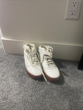 Puma Kids High-Top Sneakers in White with Brown Sole